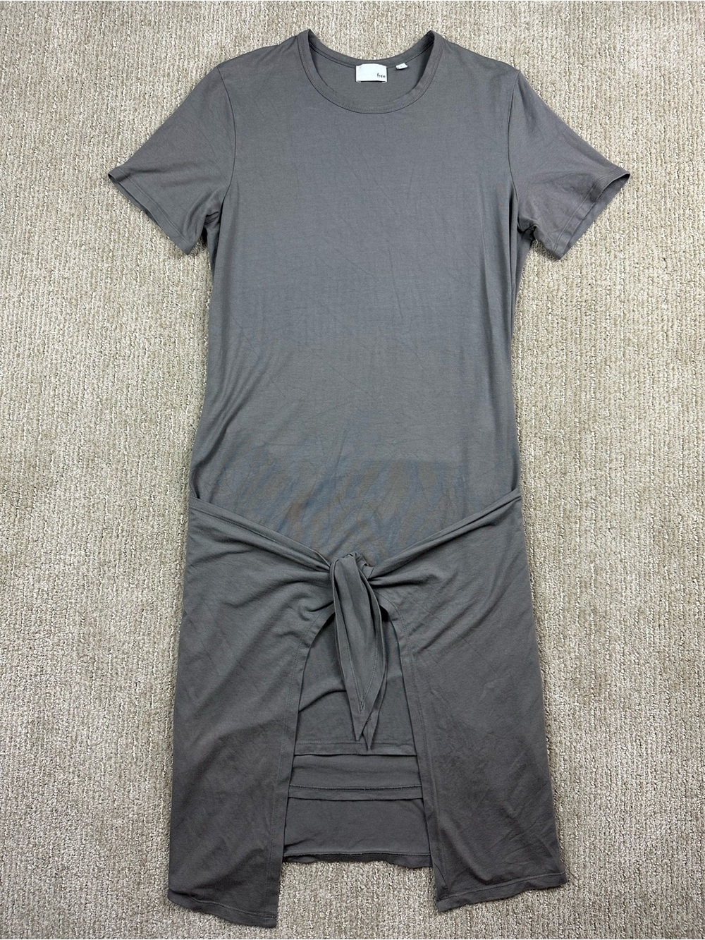 Wilfred Free Bair Dress Aritzia Gray Tie-Front T-Shirt Mini Dress Soft Jersey L